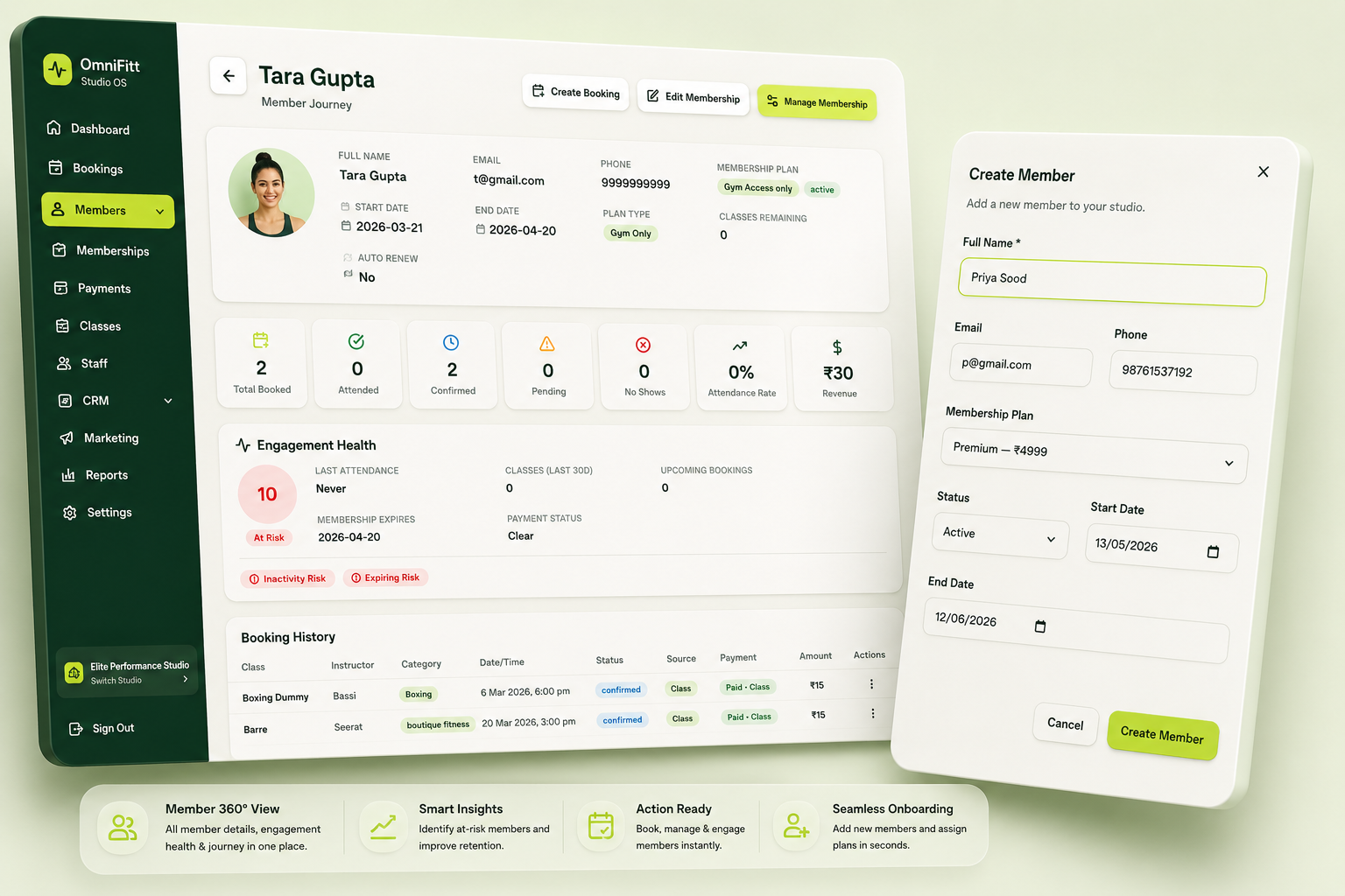 OmniFitt member management dashboard on a tablet